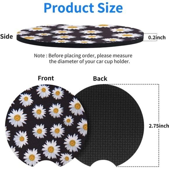 Sunflower Car Cup Coasters 2-Pack Cup Holder Drink Anti Slip Rubber Vehicle - Picture 2 of 7